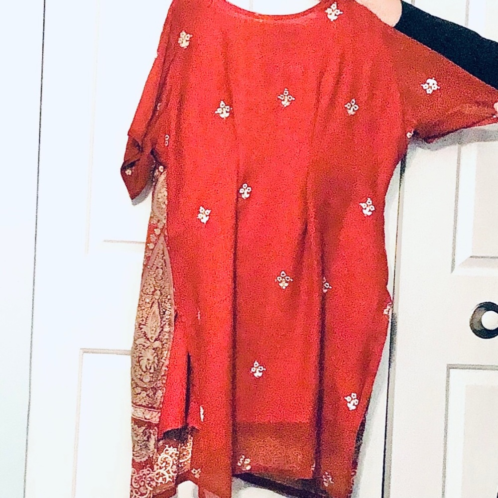 3 Piece Pakistani/Indian Short Sleeves Chiffon Embroidered Kurta Salwar Dupata - Picture 3 of 9